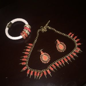 Jewelry set, earrings, necklace and bracelet.